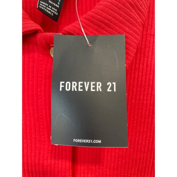 Forever 21 Ribbed Button Front Mini Dress Size Small Short Sleeve Knit Red NEW - Picture 7 of 10